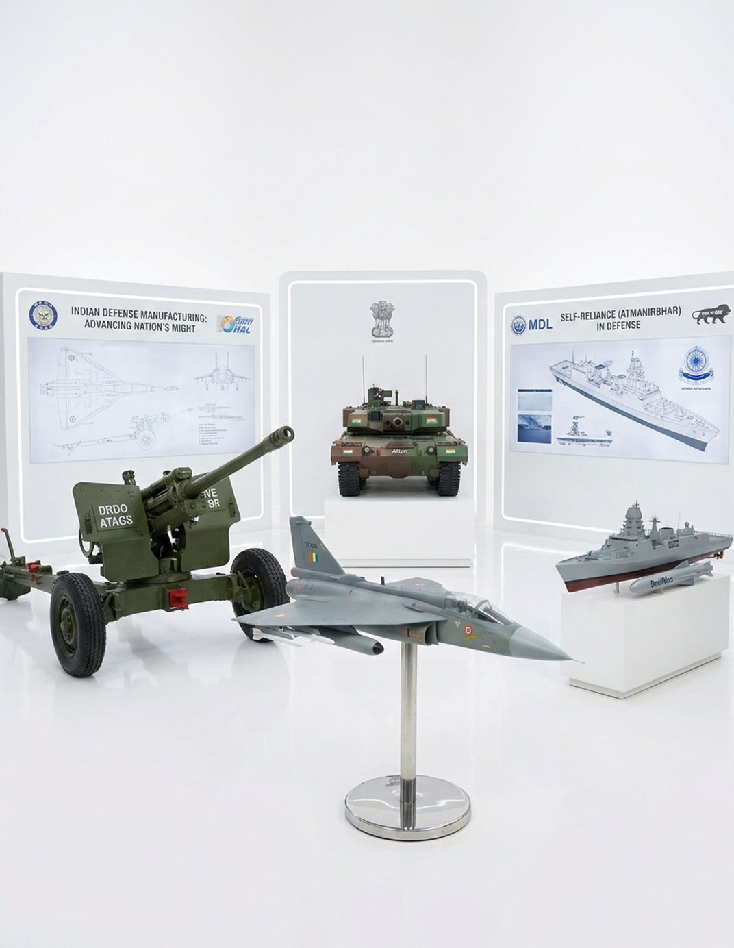 Display of Indian defence platforms alongside RAVIS capability boards